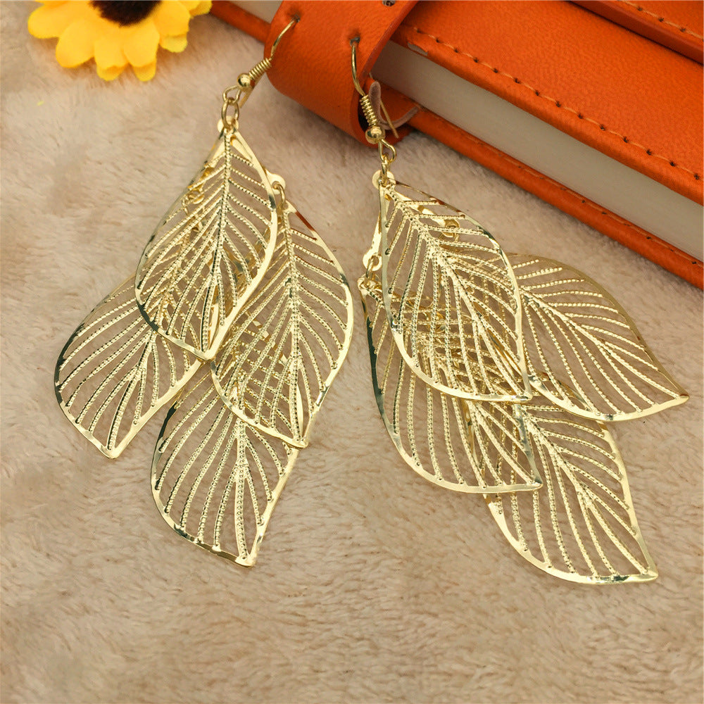 TBFashion Golden Whisper Leaf Dangle Earrings