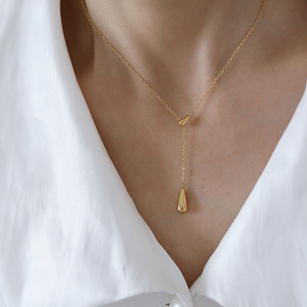 TBFashion Golden Dewdrop Lariat Necklace