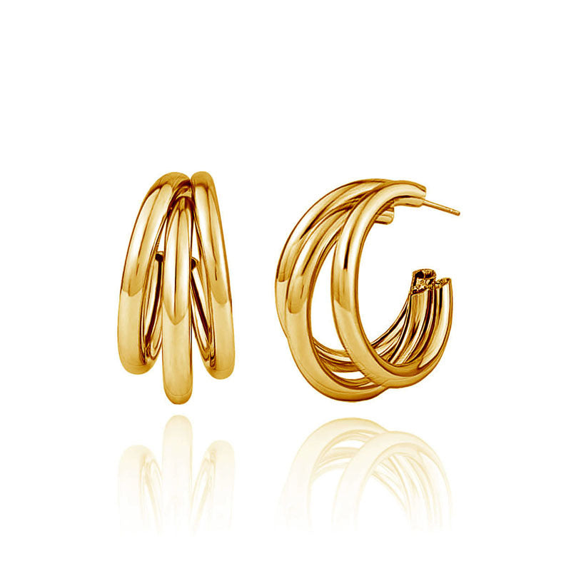 Radiant Intertwined Gold C-Hoop Stud Earrings