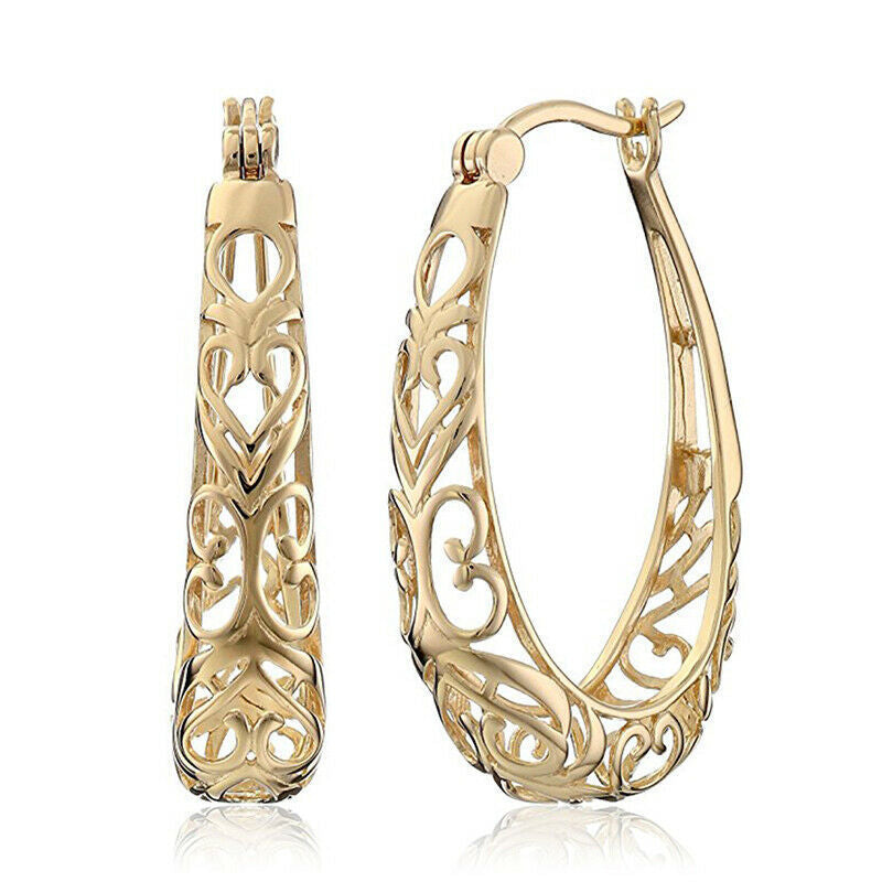 TBFashion Ornate Filigree Gold Hoop Earrings