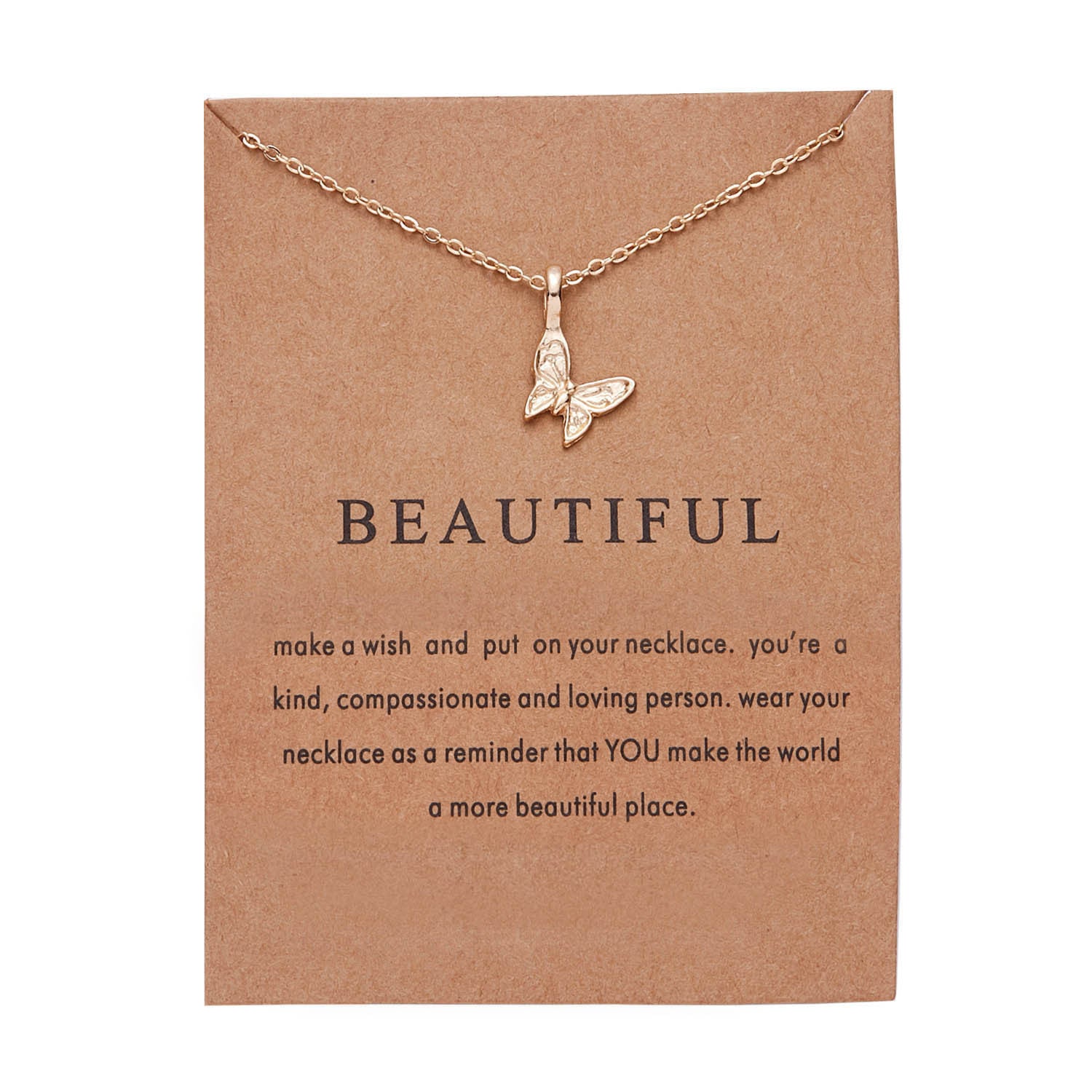 TB 'Beautiful' Butterfly Charm Necklace | Affirmation & Gift Card