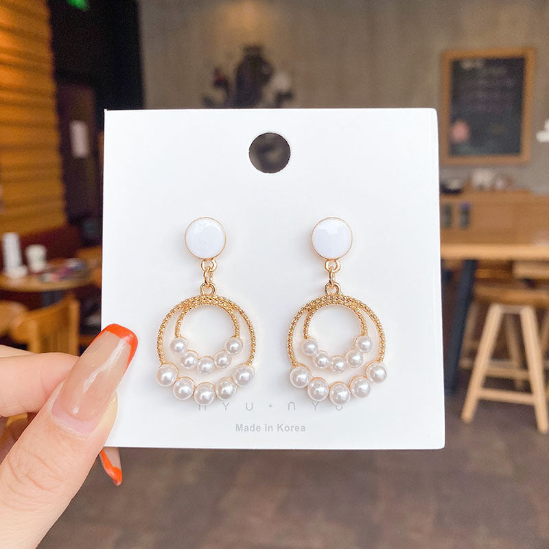 Radiant Pearl Double Circle Earrings