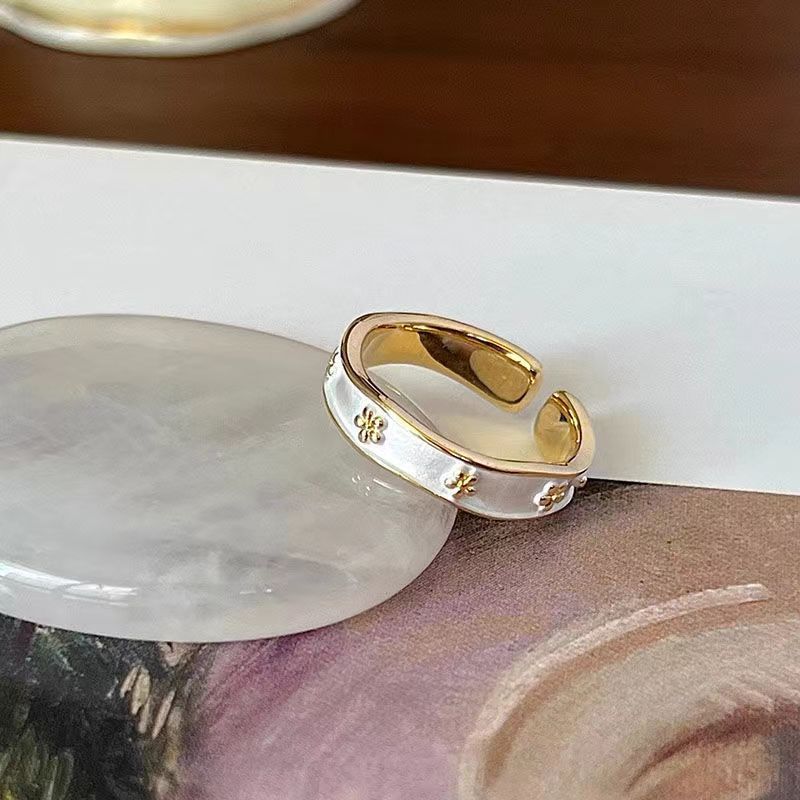 TBFashion Golden Petal Enamel Cuff Ring