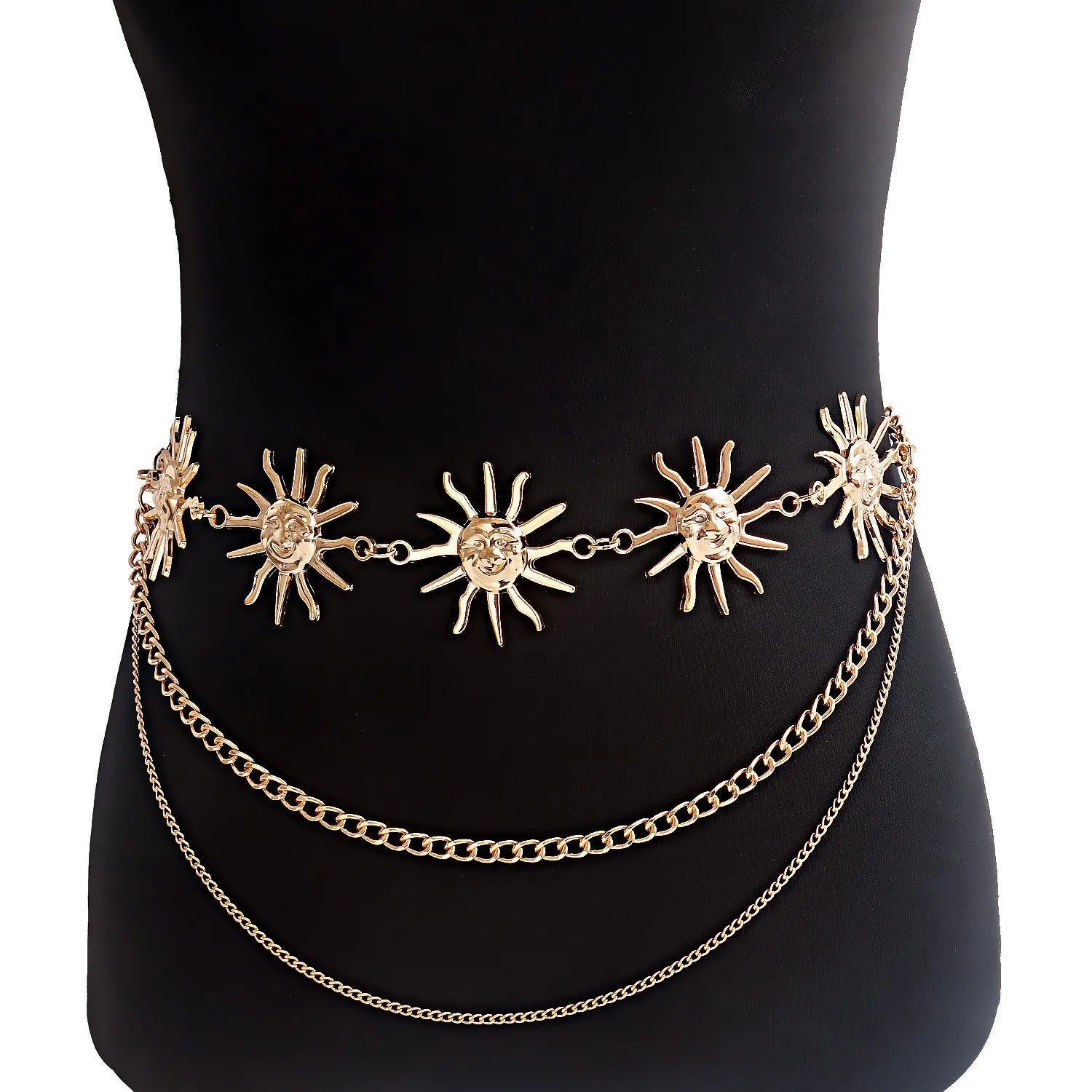 Golden Sunburst Layered Waist Chain