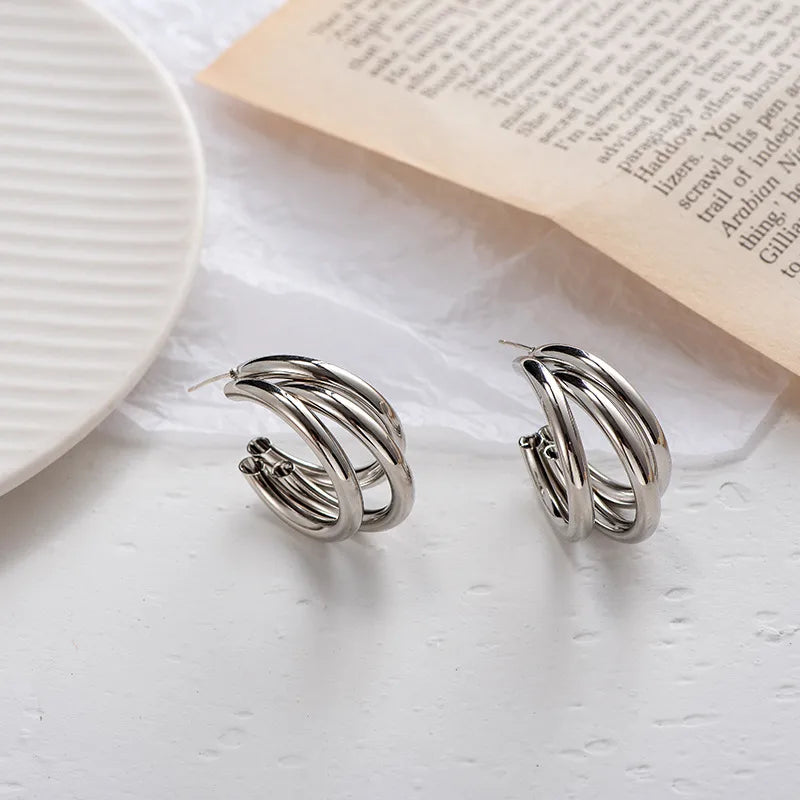 TB Sculpted Multi-Layer C-Hoop Earrings