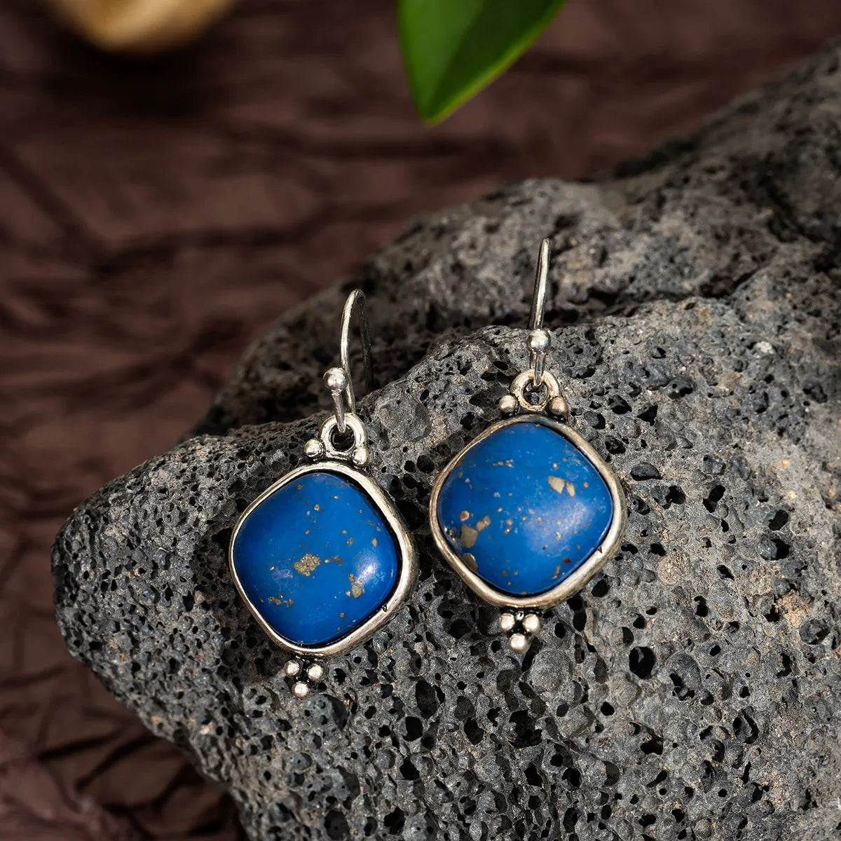 TB Vintage Lapis Lazuli Cushion Drop Earrings