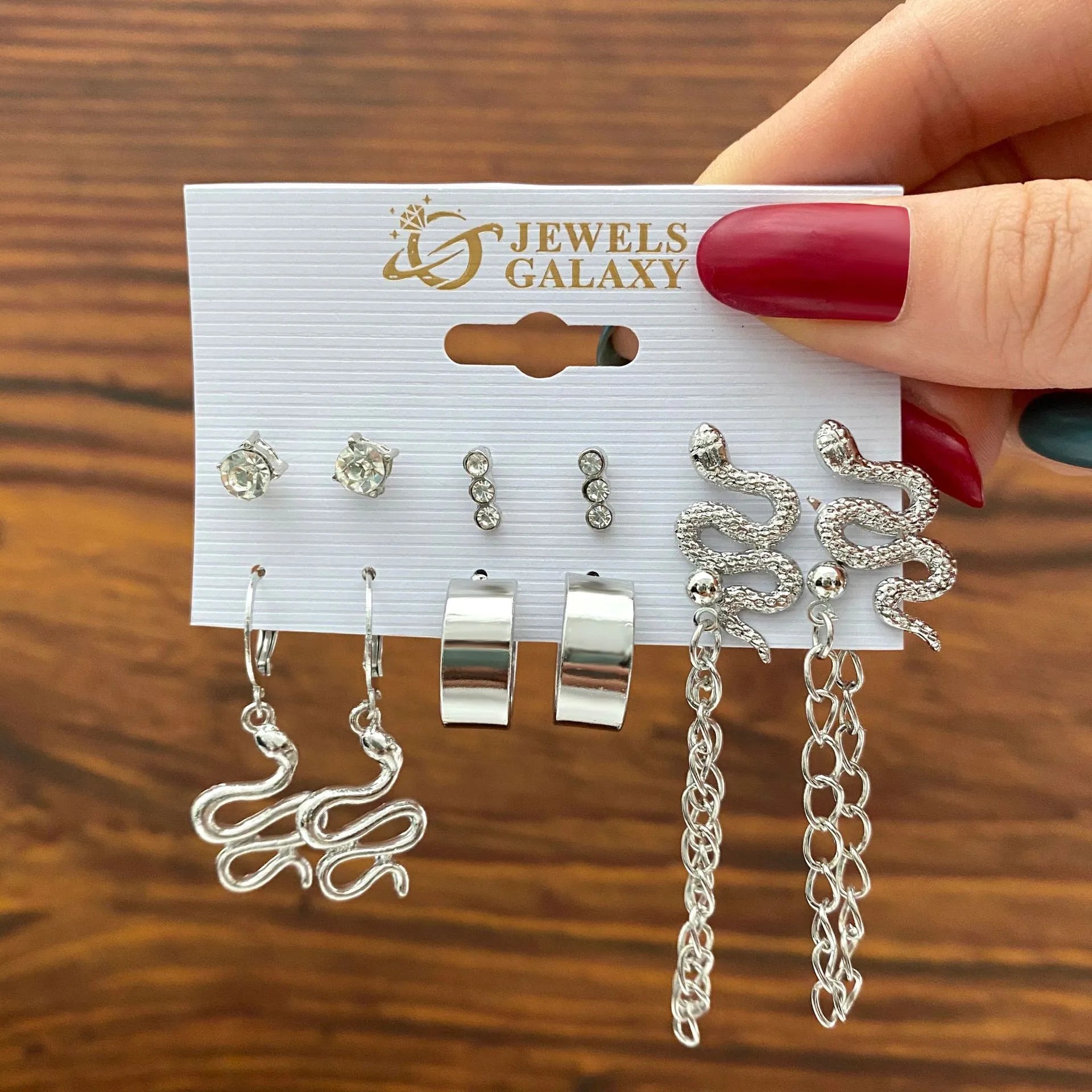 TB Serpentine & Stud Earring Ensemble | 6-Pair Silver Collection
