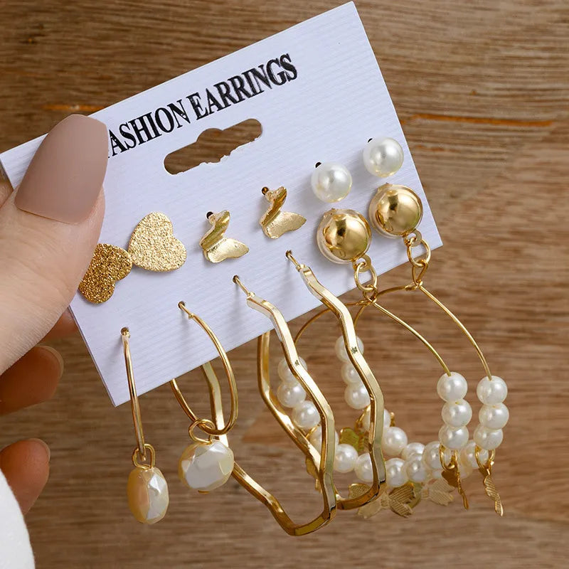 TB Golden Horizon Multi-Style Pearl & Geometric Earring Set