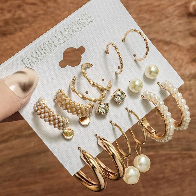 TB Golden Era: Versatile Pearl & Geometric Earring Set