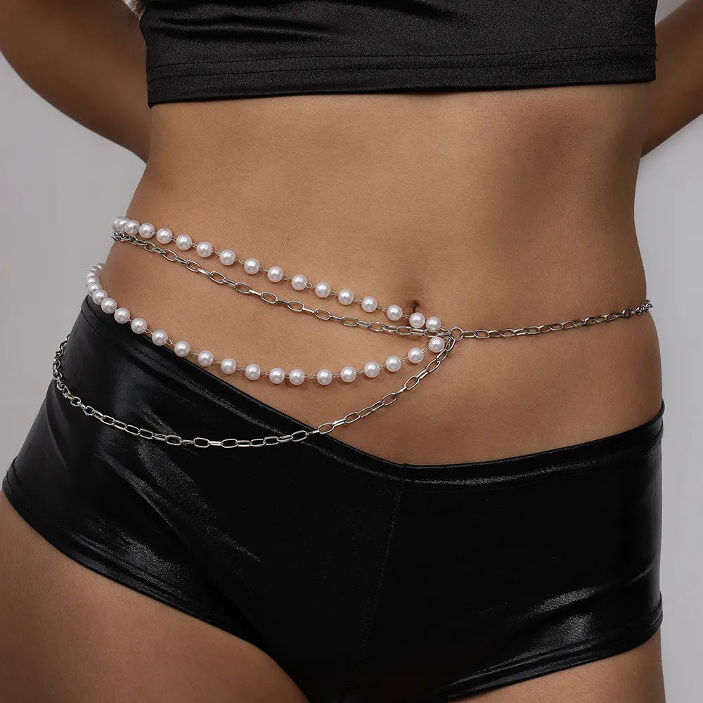 Lustrous Pearl & Silver-Tone Layered Waist Chain