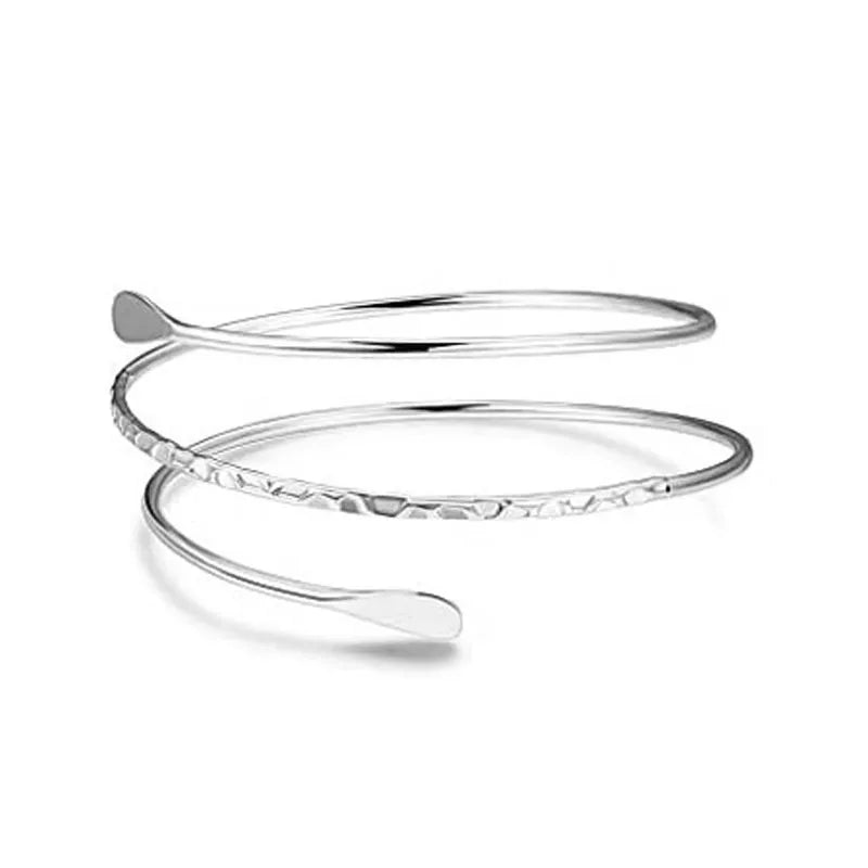 TB Chic Spiral Arm Cuff - Hammered & Smooth Silver-Tone
