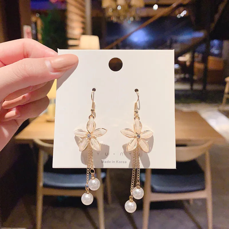 TB Luminous Petal & Pearl Dangle Earrings