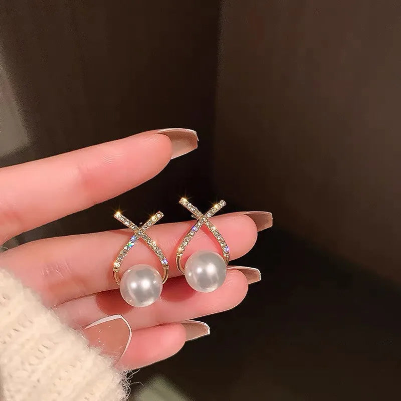 TB Lumina Cross Pearl Earrings