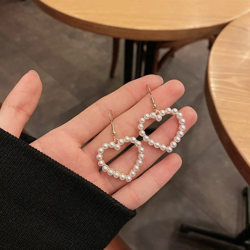 Luminous Pearl Heart Dangle Earrings