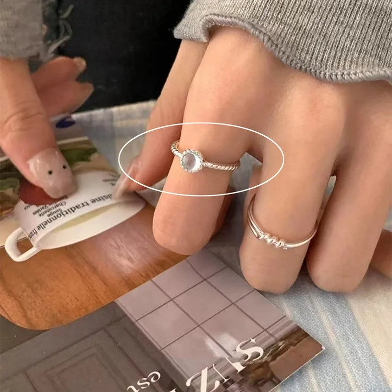 TB Sterling Silver Twisted Moonstone Ring