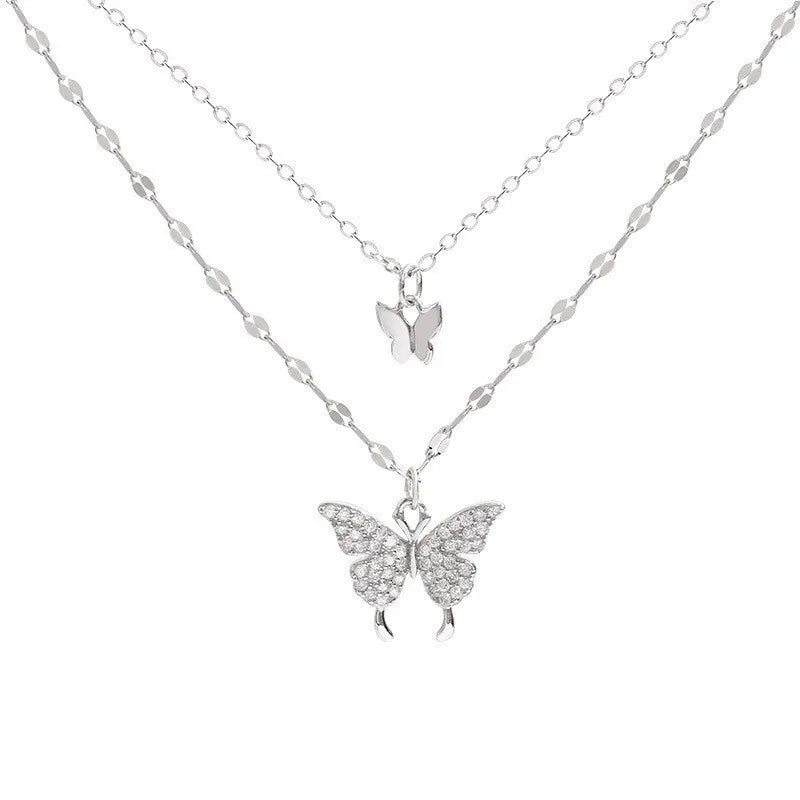 TB Sparkling Pavé Butterfly Double-Layer Necklace