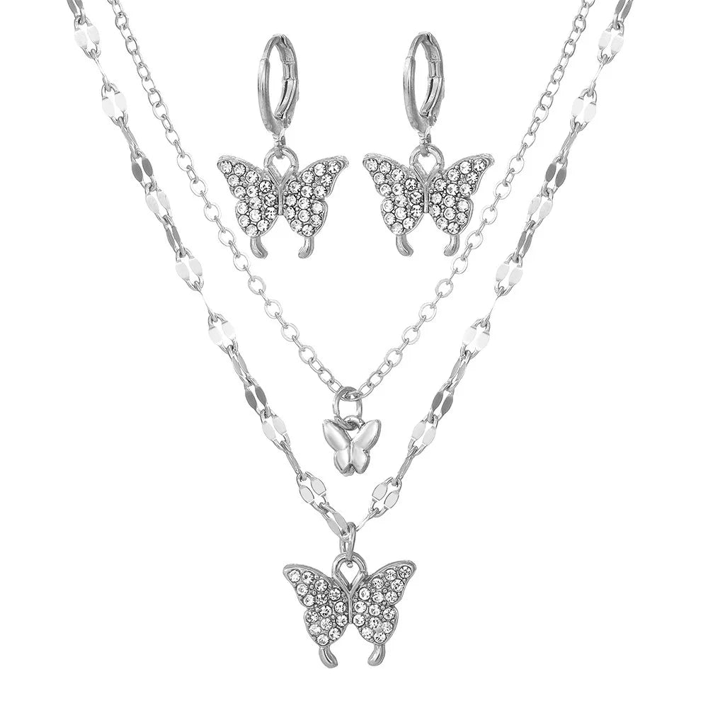 TB Dazzling Butterfly Layered Necklace & Earring Set