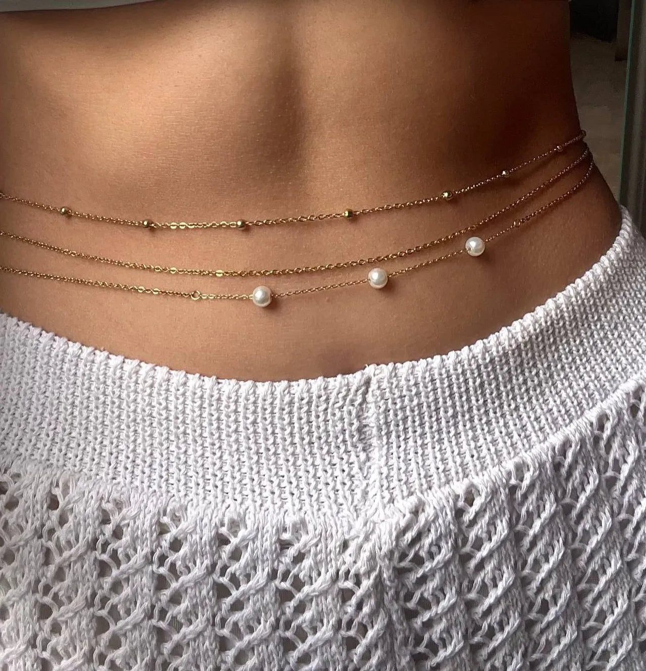 Coastal Radiance Layered Pearl Waist Chain