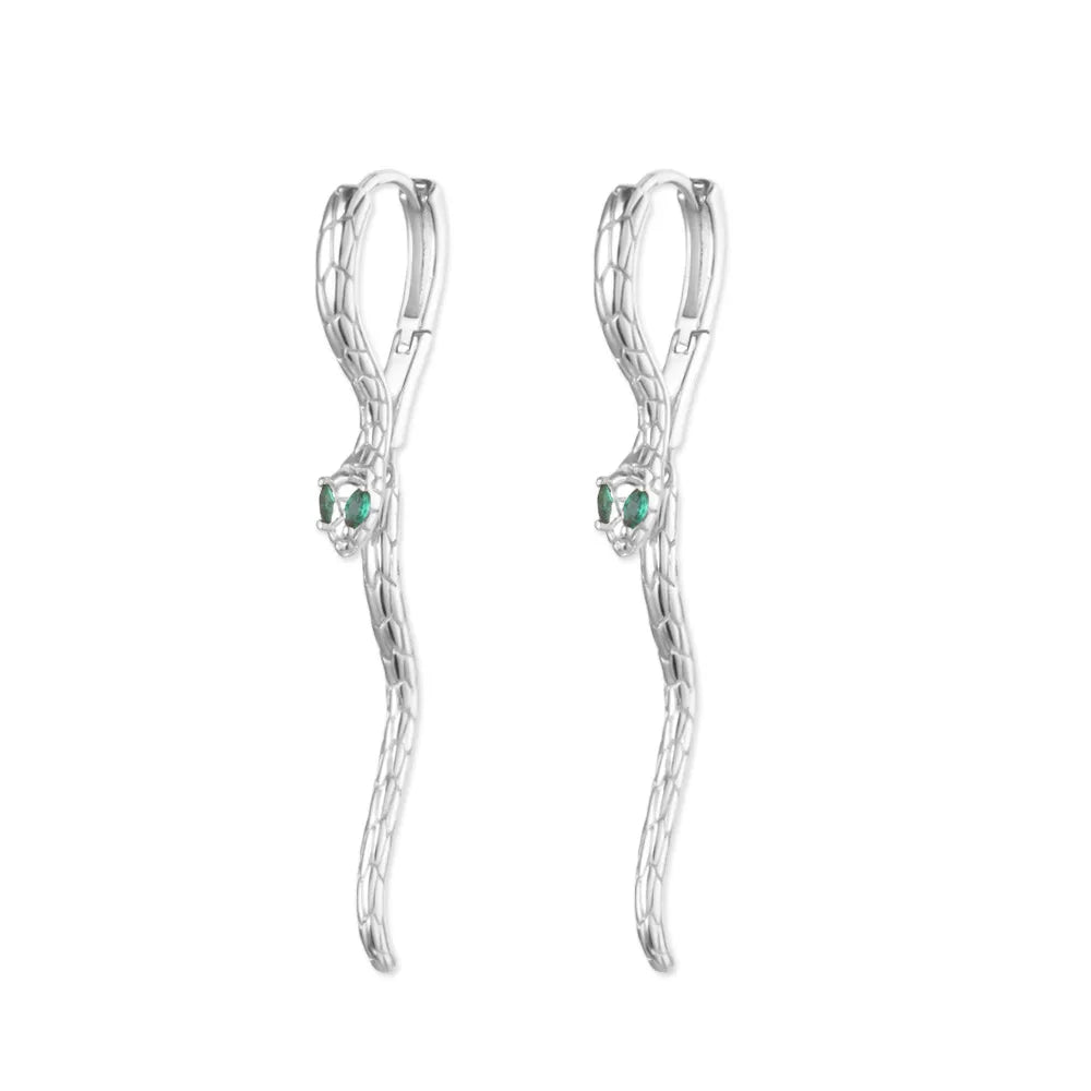 TB Serpent Emerald Eye Drop Hoop Earrings