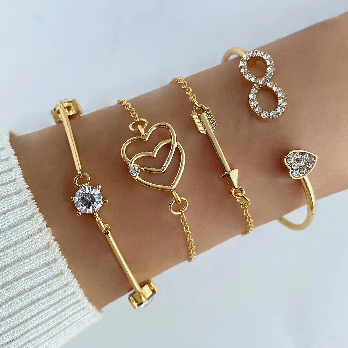 TB Golden Radiance Stackable Bracelet Set - Heart & Infinity Crystal Collection