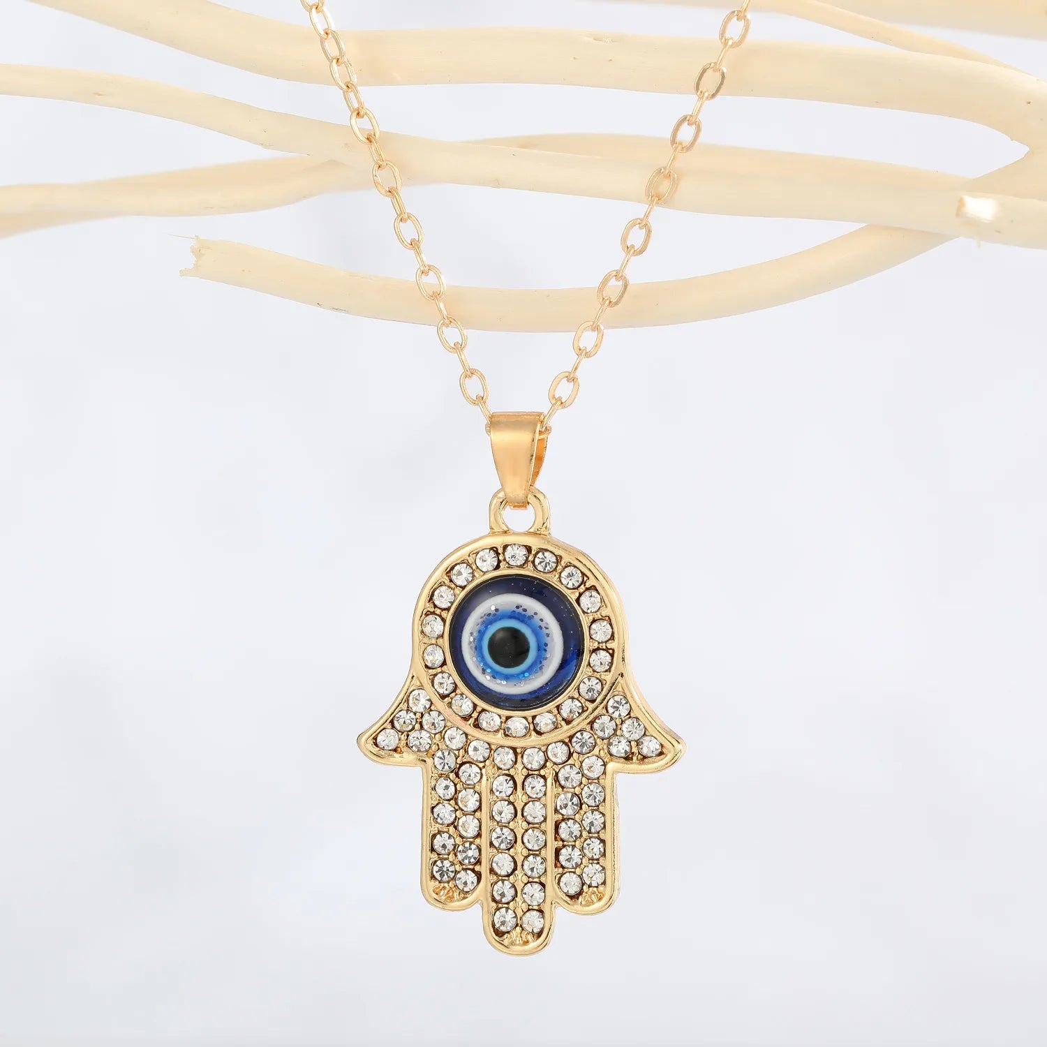 TB Gilded Hamsa Evil Eye Protection Pendant Necklace