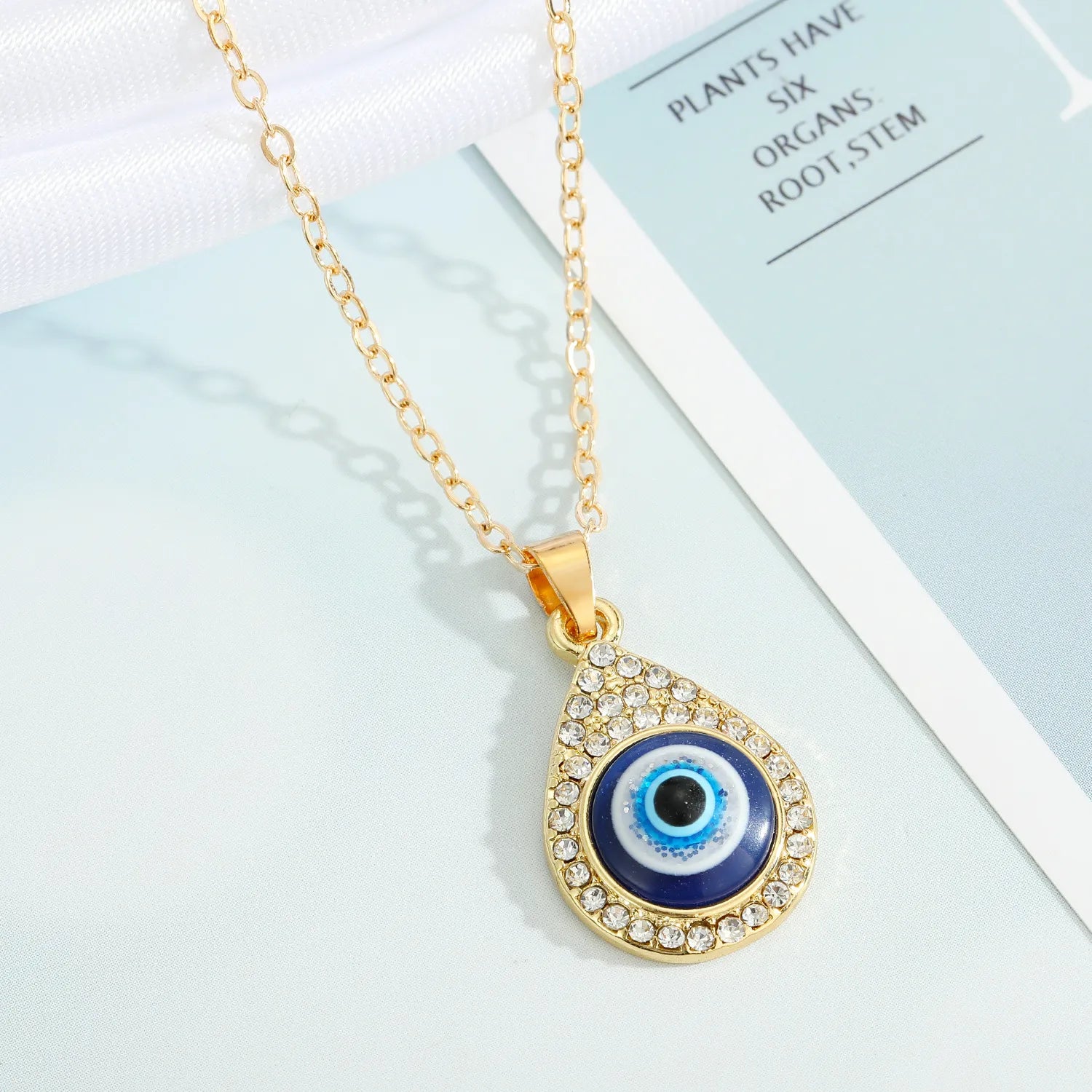 TB Glimmering Teardrop Evil Eye Pendant Necklace