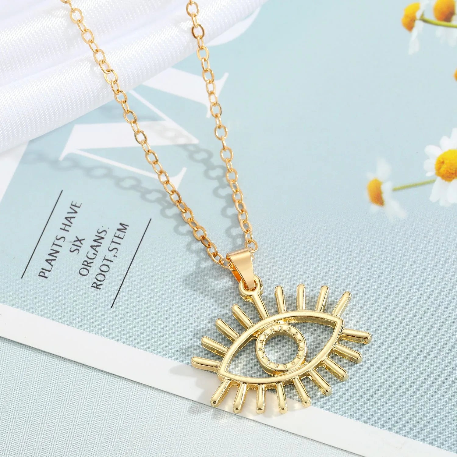 Golden Radiance Eye Pendant Necklace
